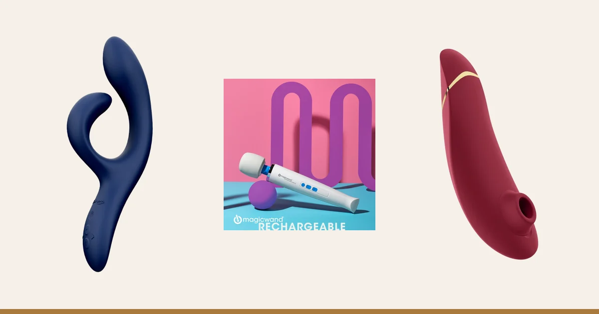 We-Vibe Nova 2 beside the Magic Wand Rechargeable and Womanizer Premium 2.