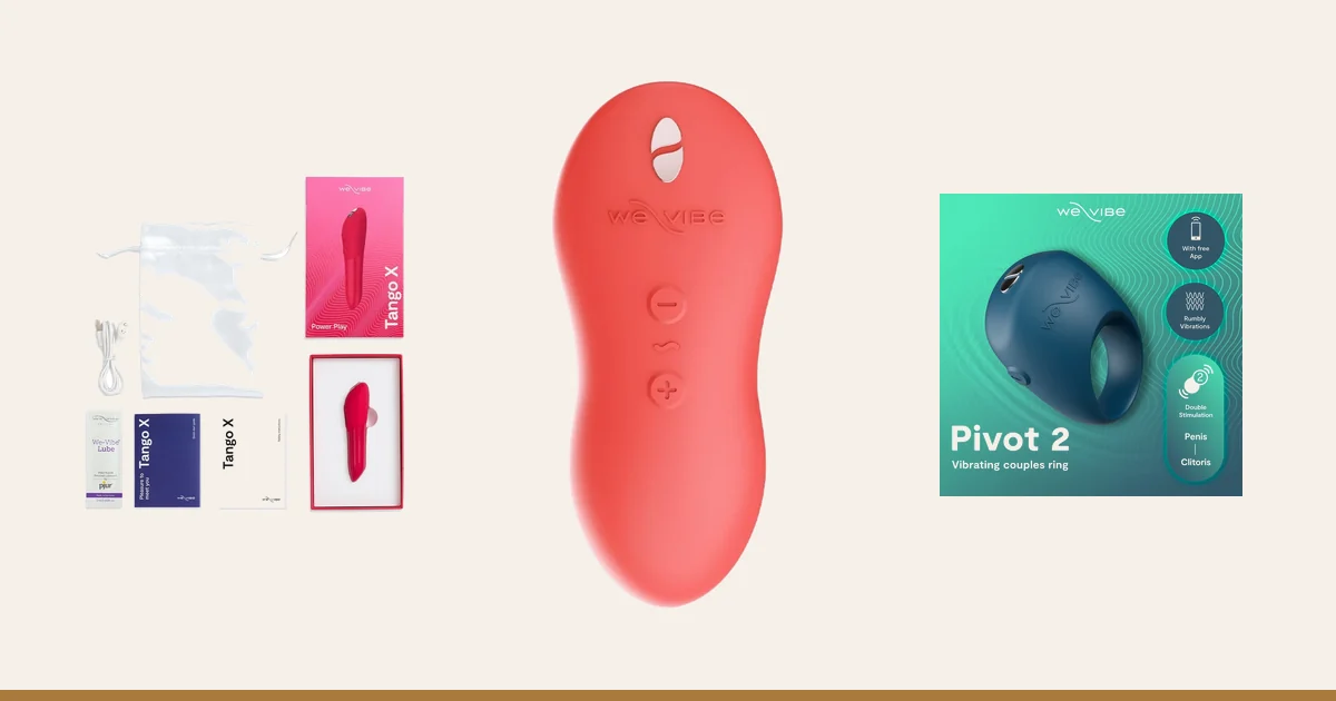 We-Vibe Tango X, Touch X and Pivot 2, three small vibrators for couples.