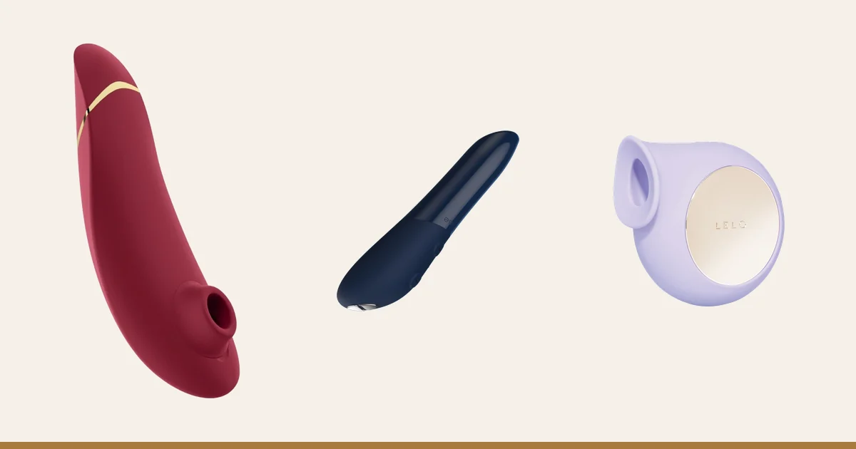 Womanizer Premium 2 clit sucker, We-Vibe Tango X bullet vibrator and LELO Sila side by side.