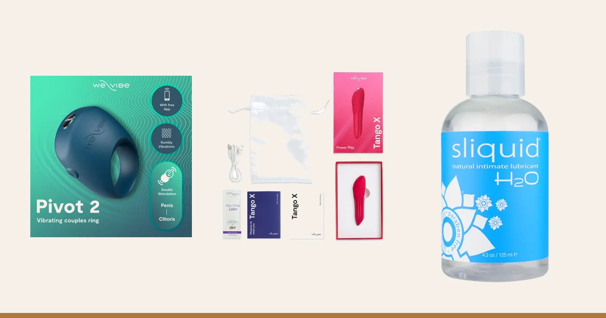 We-Vibe Pivot 2, We-Vibe Tango X and Sliquid H2O.