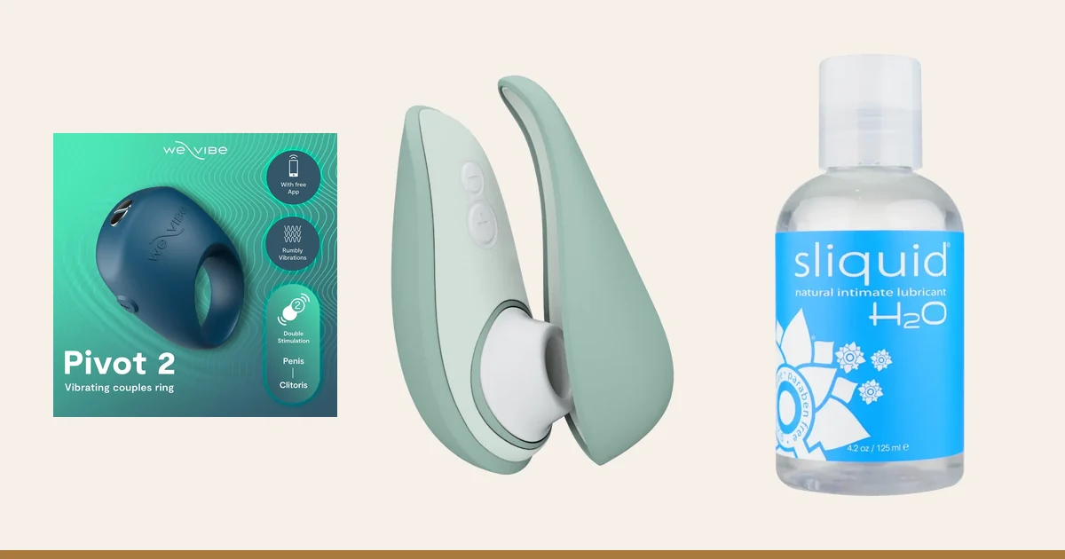 We-Vibe Pivot 2, Womanizer Liberty 2 and Sliquid H2O.
