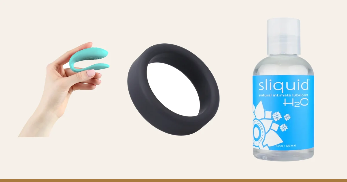 We-Vibe Sync Lite, Tantus Super Soft C-Ring and Sliquid H2O.