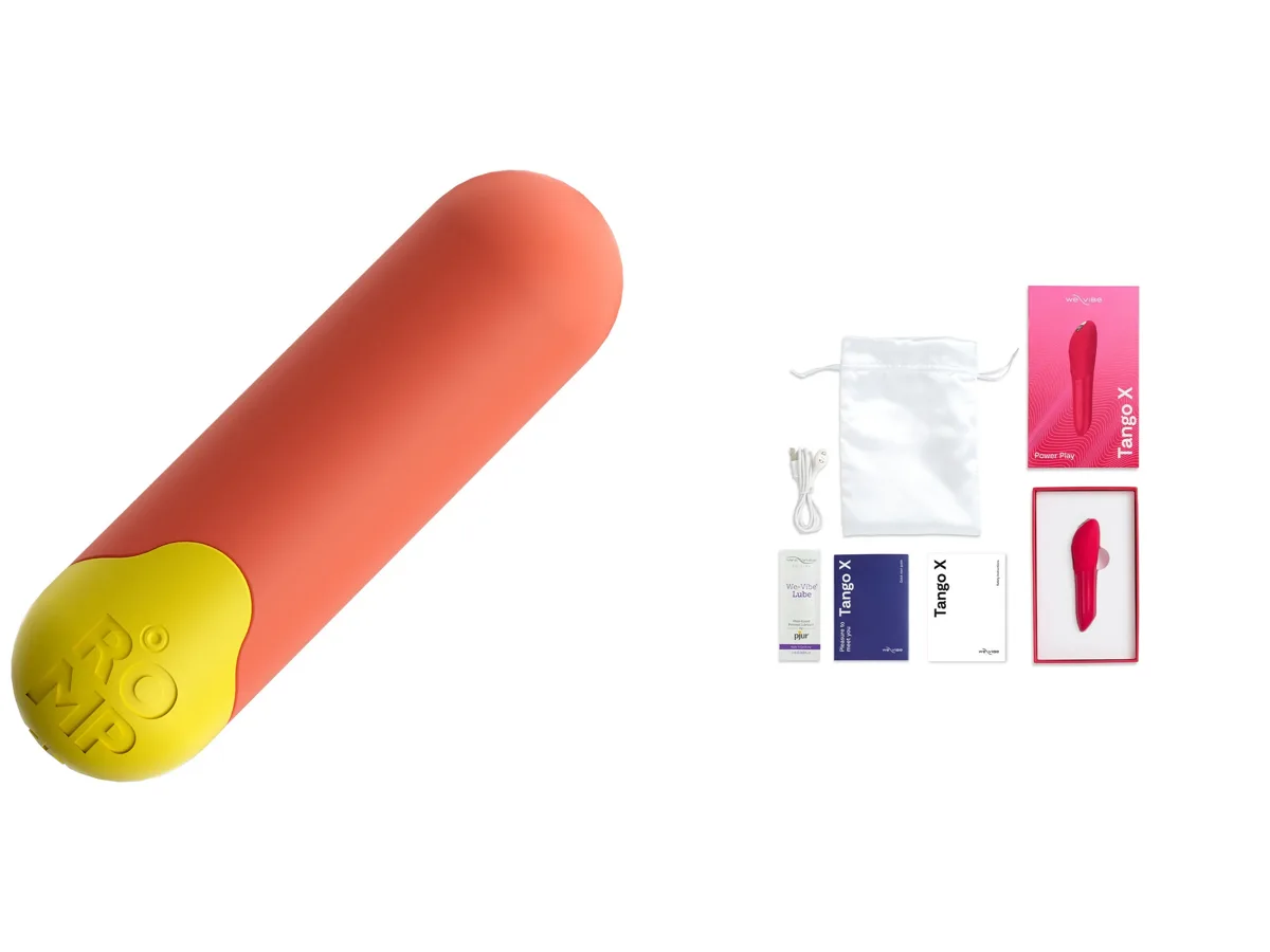 ROMP Riot bullet vibrator and We-Vibe Tango X bullet vibrator.