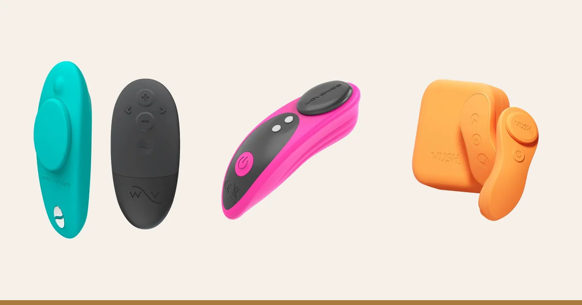 We-Vibe Moxie+ panty vibrator beside Lovense Ferri and VUSH Luna.