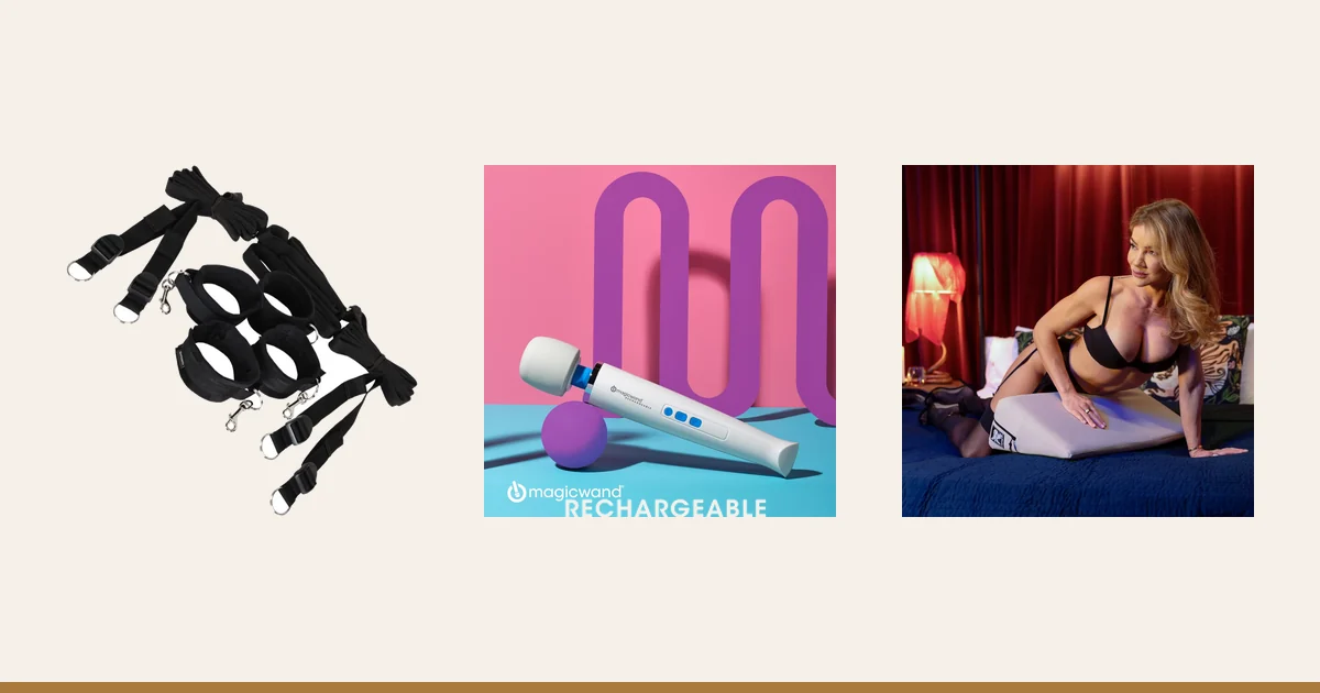 Sportsheets Under the Bed restraints, Magic Wand Rechargeable and Liberator Wedge.