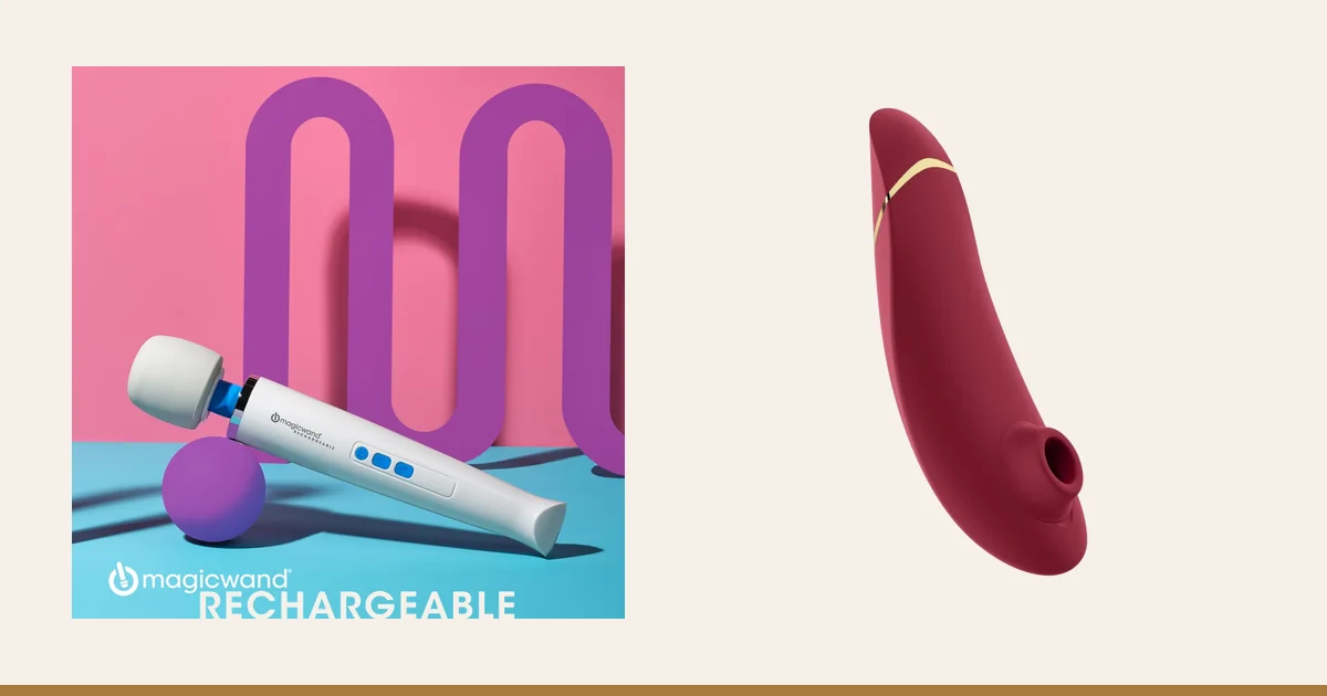 Magic Wand Rechargeable beside the Womanizer Premium 2.