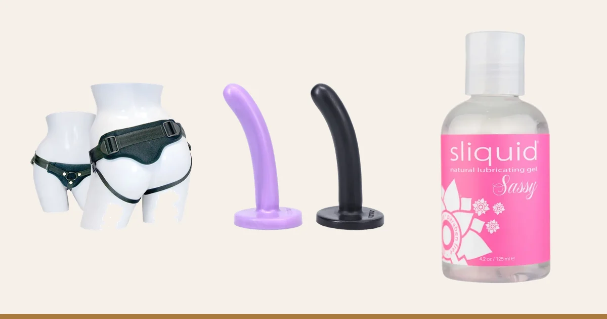 Sportsheets Curvy Divine harness, Tantus Silk Small and Sliquid Sassy.