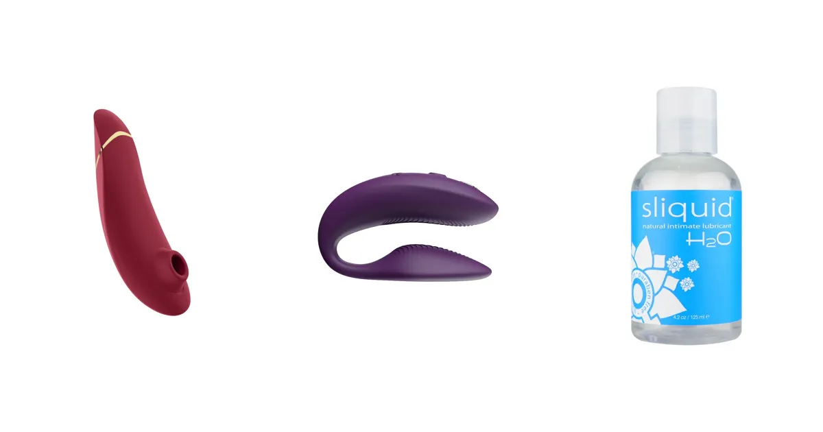 Womanizer Premium 2, We-Vibe Sync 2 and Sliquid H2O.