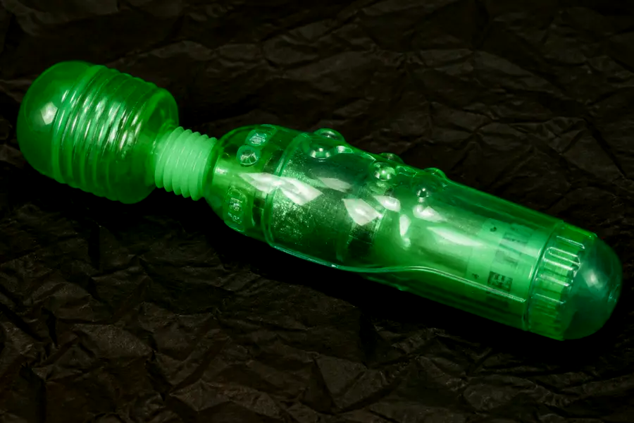 Glossy jelly toy used as a warning for unlabeled strap-on kits. Not a product to buy.