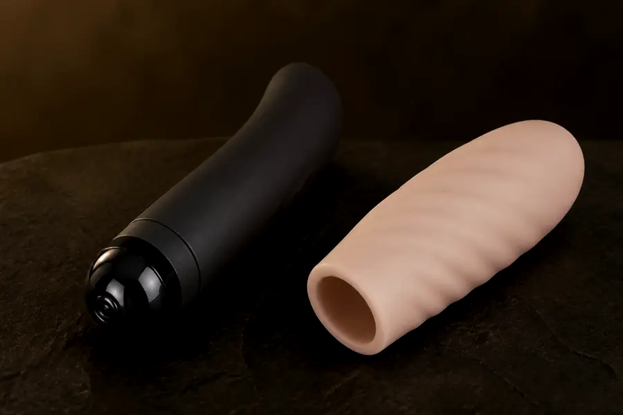 Studio sleeve photo used as a warning for unlabeled marketplace strokers. Not a buy link.