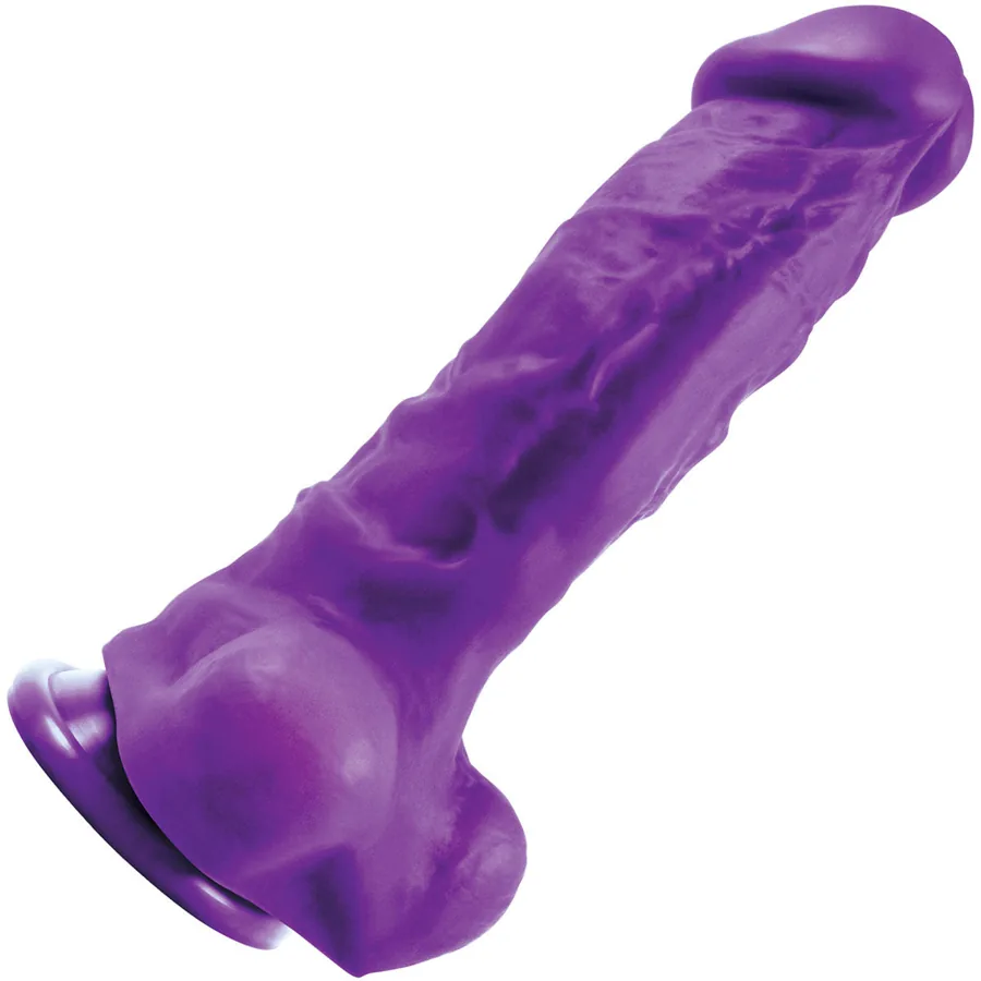 Colours Pleasures Thick 8 inch purple silicone suction cup dildo.
