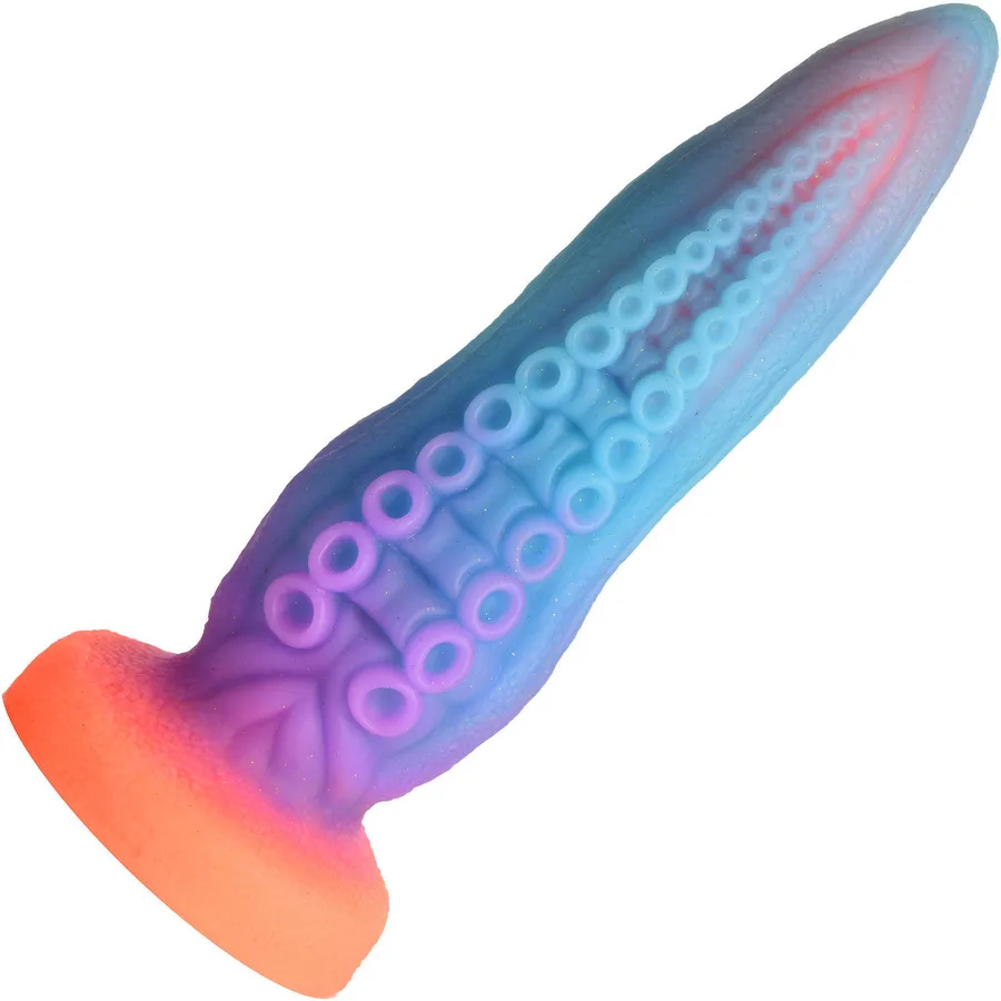 Creature Cocks Tenta-Cock tentacle dildo in blue, purple and orange with two rows of suckers.