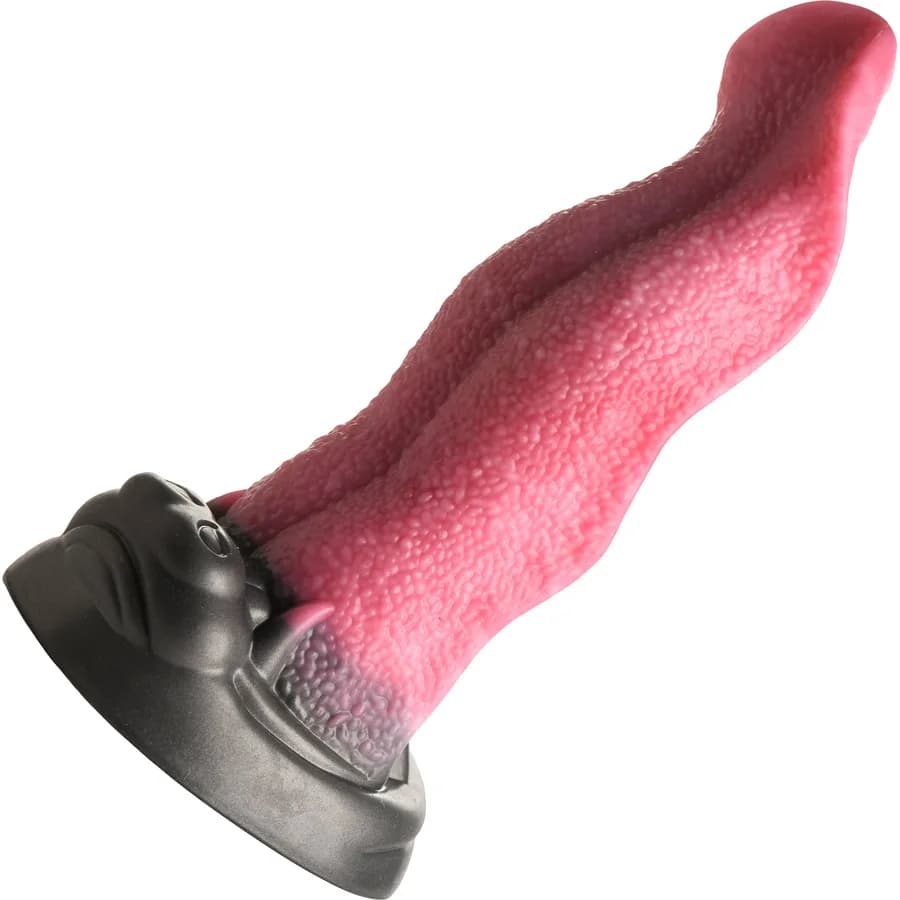 Creature Cocks Wolf's Lick silicone fantasy dildo, a pink wavy tongue extending from a black canine muzzle.