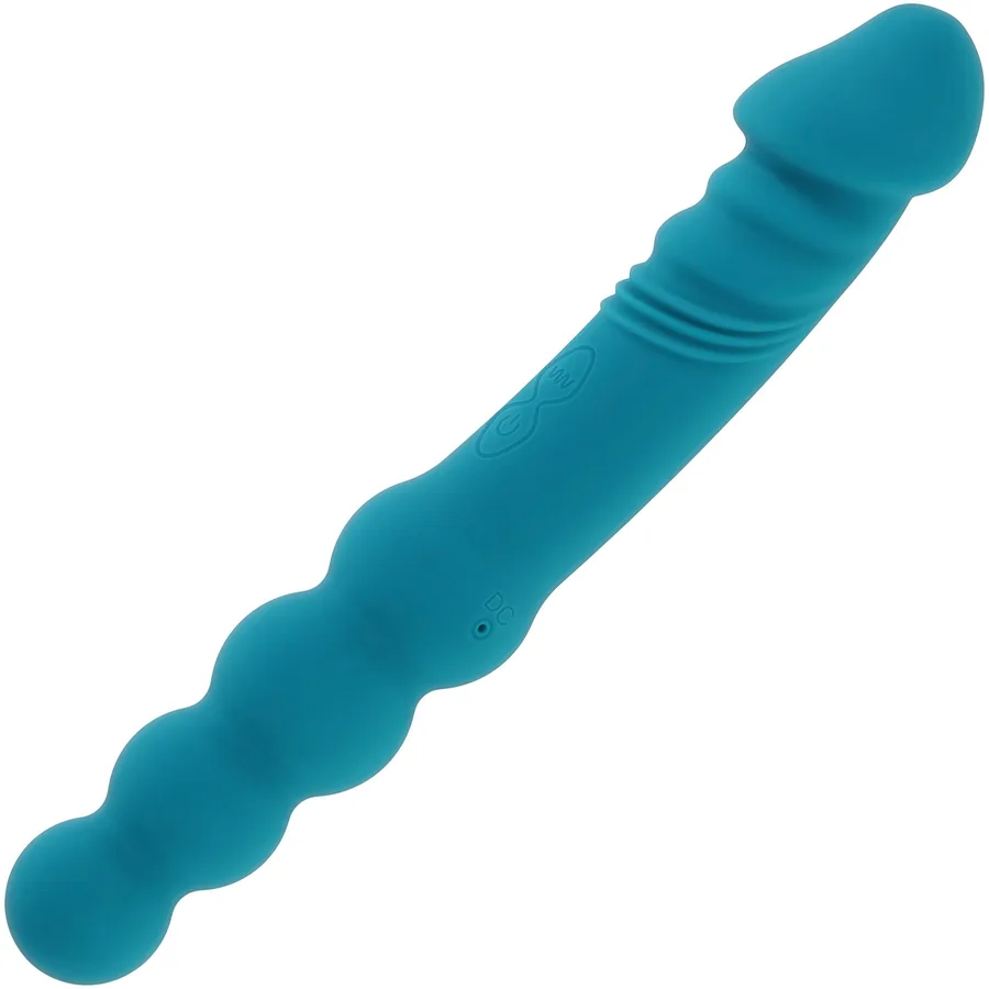 Evolved Flip Flop double-ended silicone vibrator in teal with a beaded end.