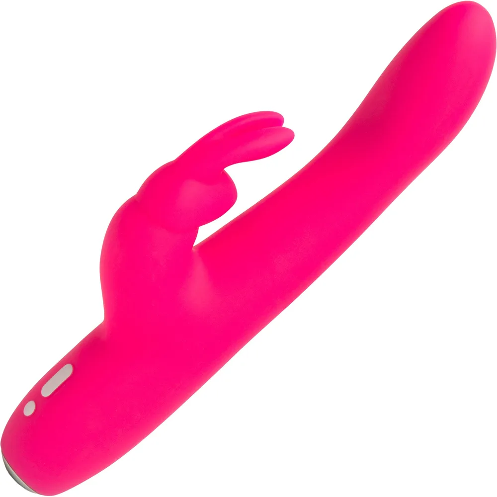 Happy Rabbit Slimline Curve rechargeable silicone rabbit vibrator in pink.