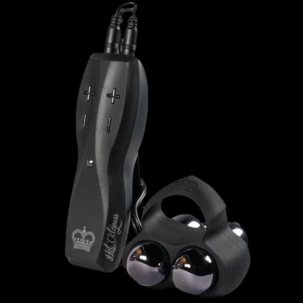 Hot Octopuss Jett hands-free dual-bullet penis massager with stretchy sleeve and wired remote.