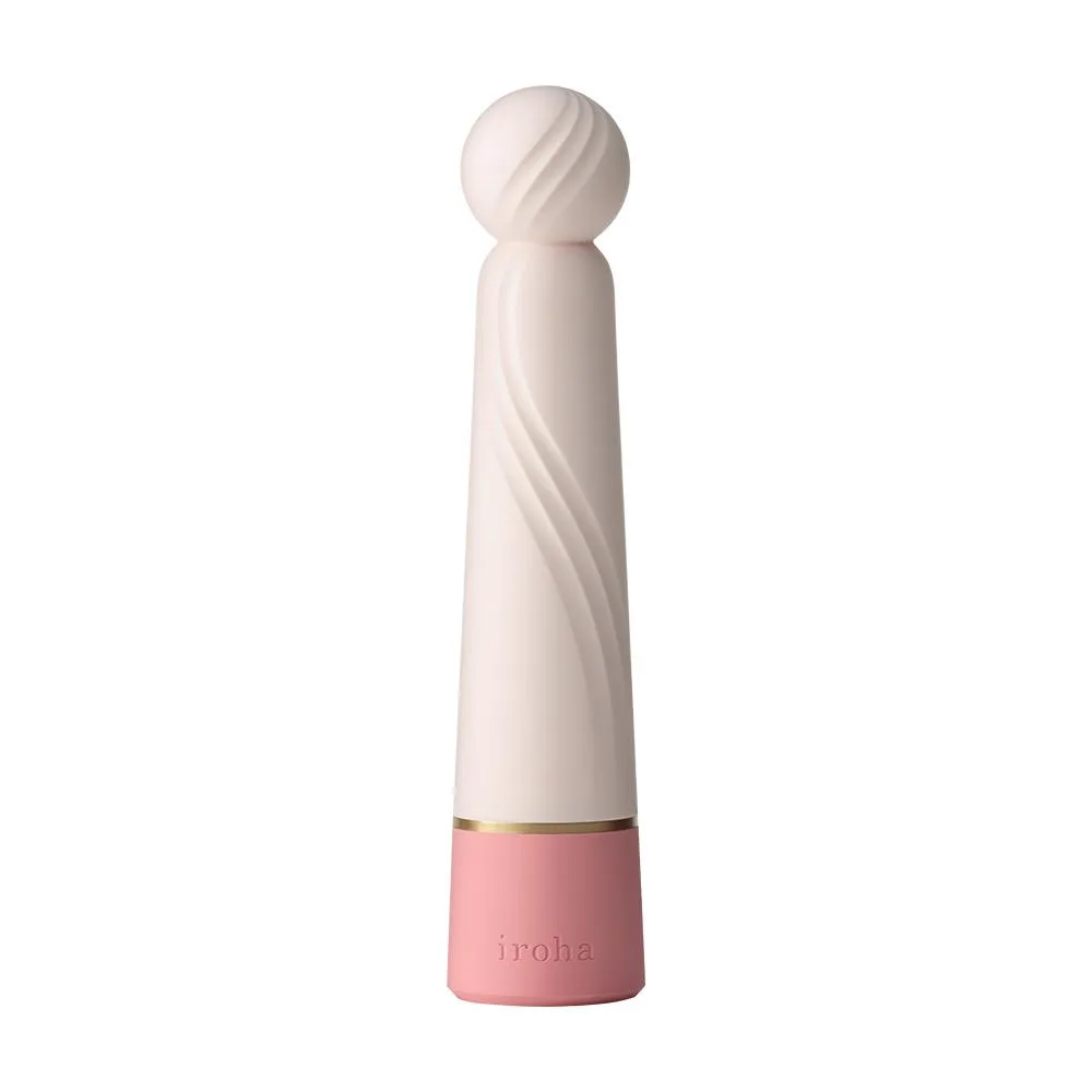 iroha RIN+ SANGO slim vibrator with a round soft tip, cream body and coral base.