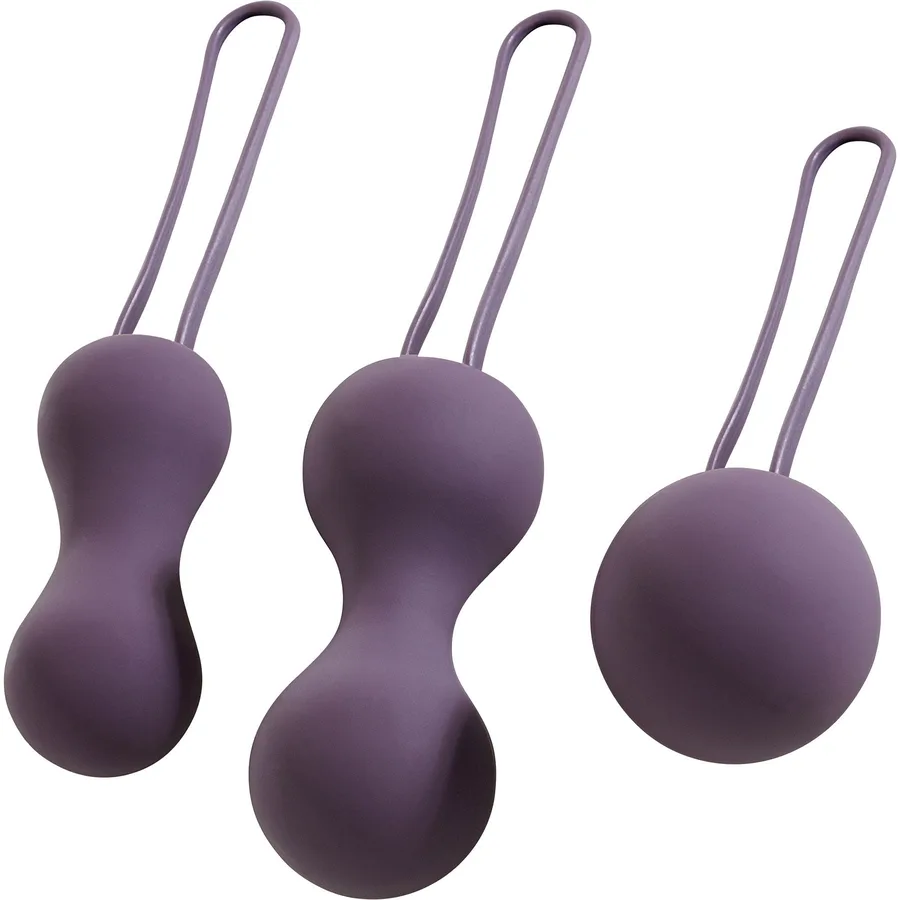 Je Joue Ami kegel training set, three purple silicone trainers from single to double ball.