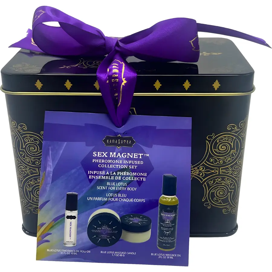 Kama Sutra Sex Magnet Blue Lotus gift set with mini candle.