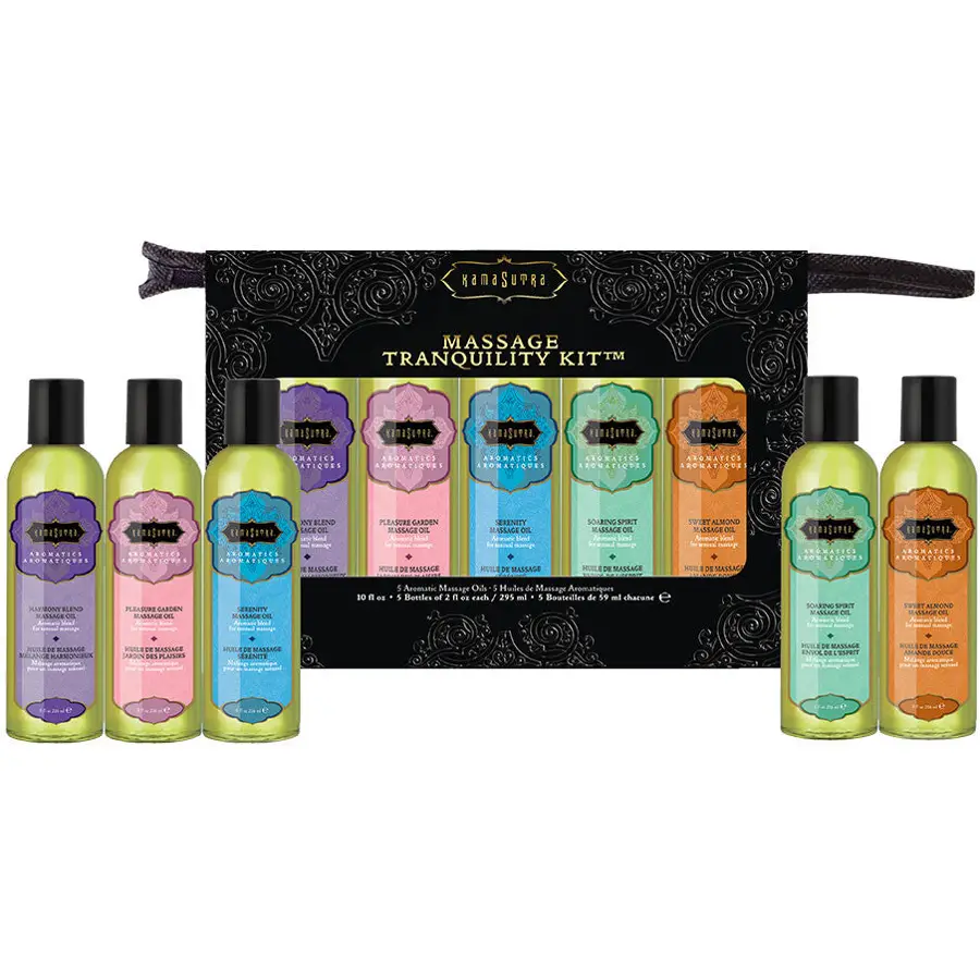 Kama Sutra Massage Tranquility Kit with five travel oils.