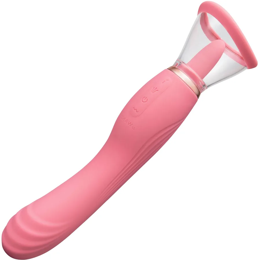 Le Wand Lick pink double-ended vibrator with a silicone tongue and suction cup