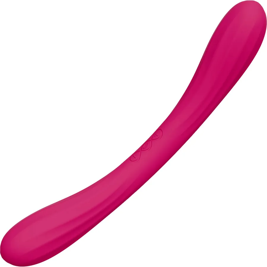 LELO Boomerang double-ended silicone couples vibrator in cerise, coral and purple.