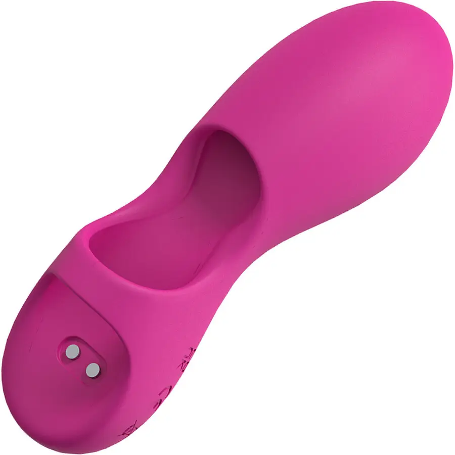 Loveline Joy rechargeable waterproof silicone finger vibrator in pink.