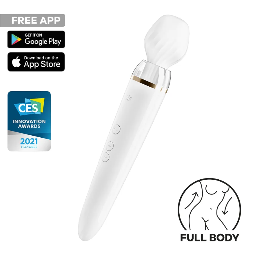Official Satisfyer Double Wand-er. Full-size wand with interchangeable heads.