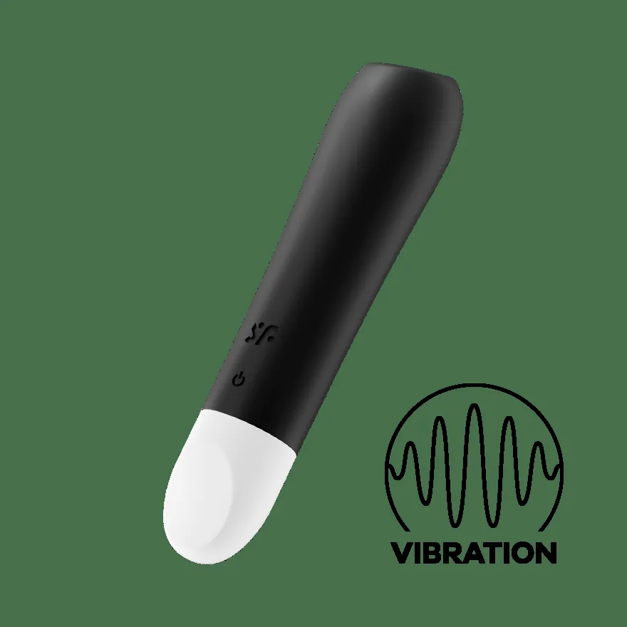 Official Satisfyer Ultra Power Bullet 2 in black. Mini bullet, front view.