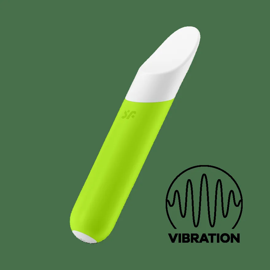 Official Satisfyer Ultra Power Bullet 7 in green. Curved-tip mini bullet.