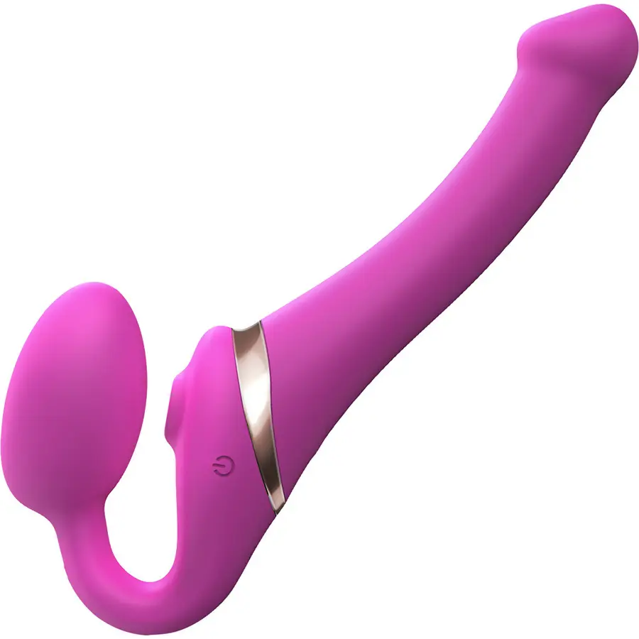 Strap-on-Me Multi Orgasm three-motor strapless strap-on, medium fuchsia.