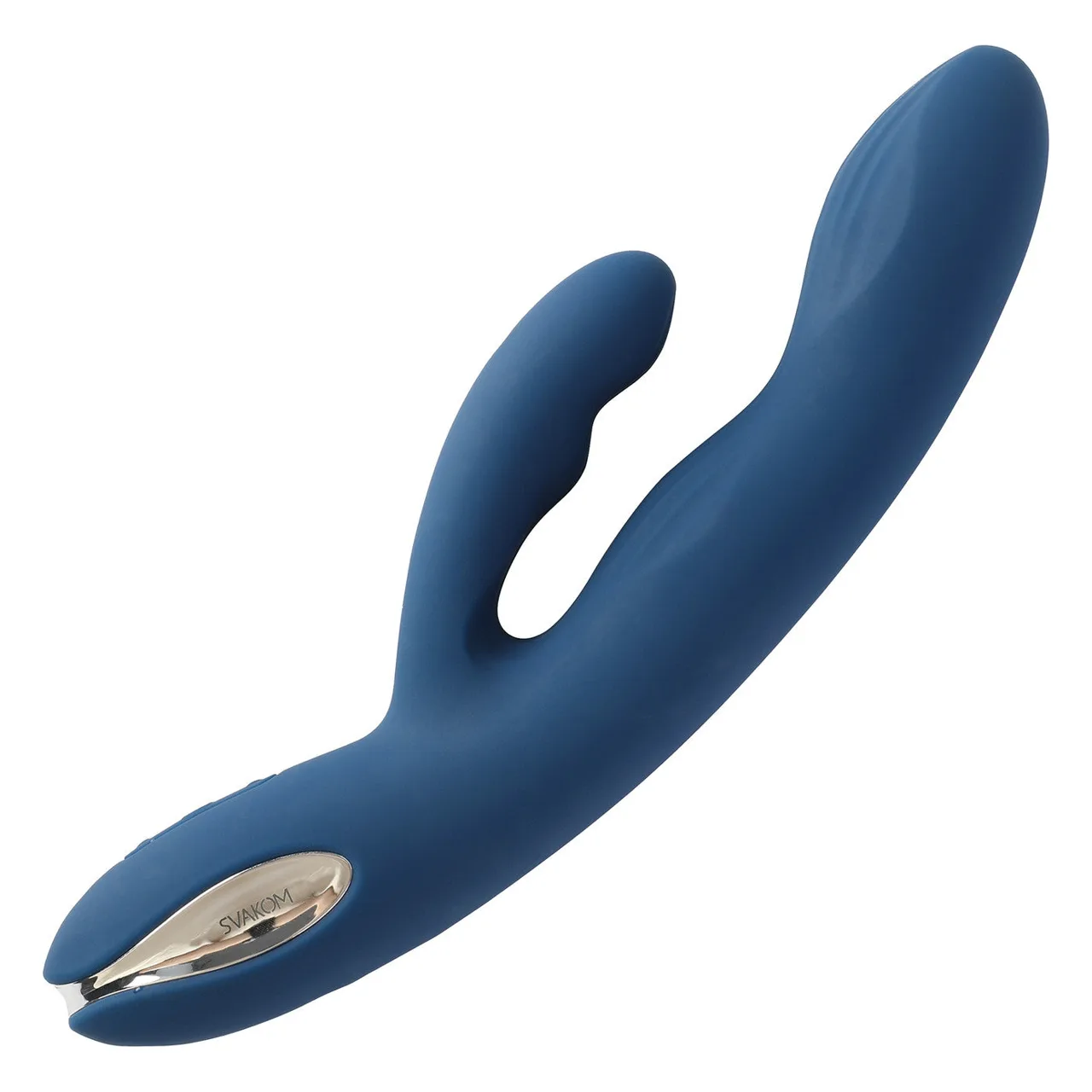 SVAKOM Aylin rechargeable silicone dual stimulation vibrator in blue.