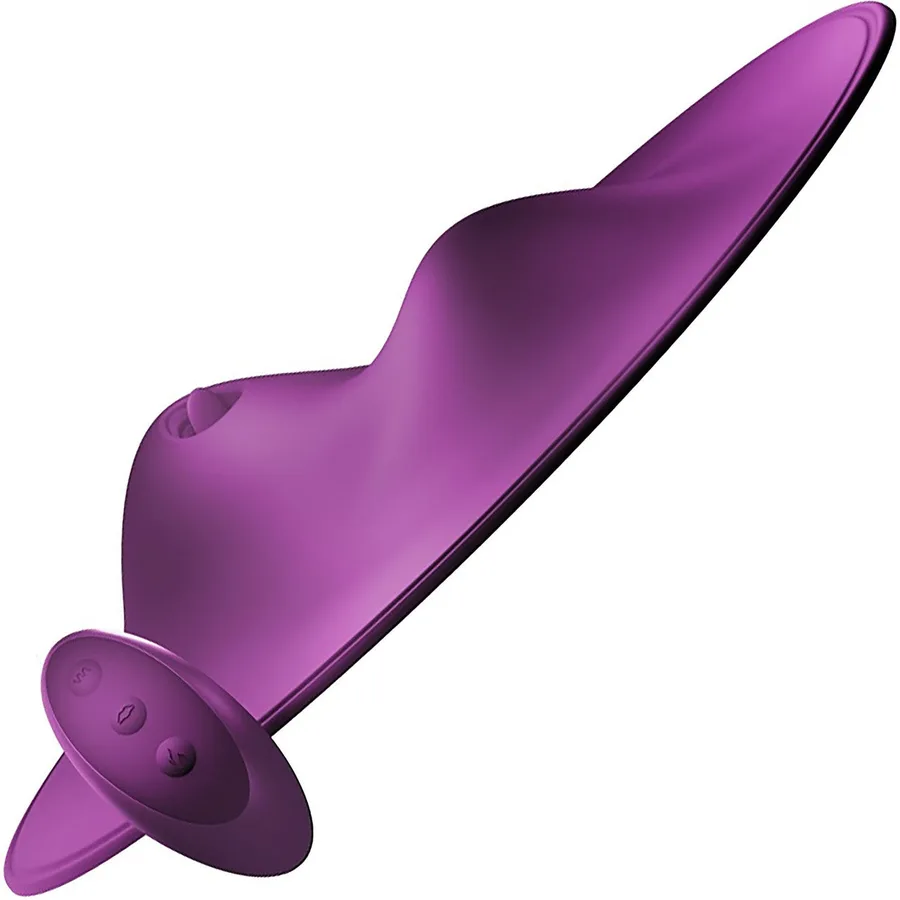 VibePad 2 purple silicone vibrating cushion with a licking tongue and remote