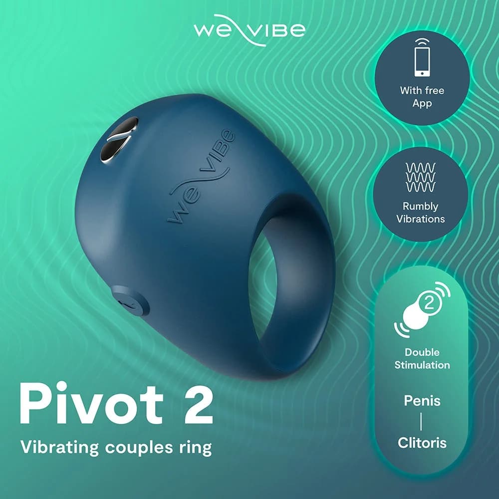 Official We-Vibe Pivot 2 in Slate. Stretchy vibrating ring with a motor bump on white.