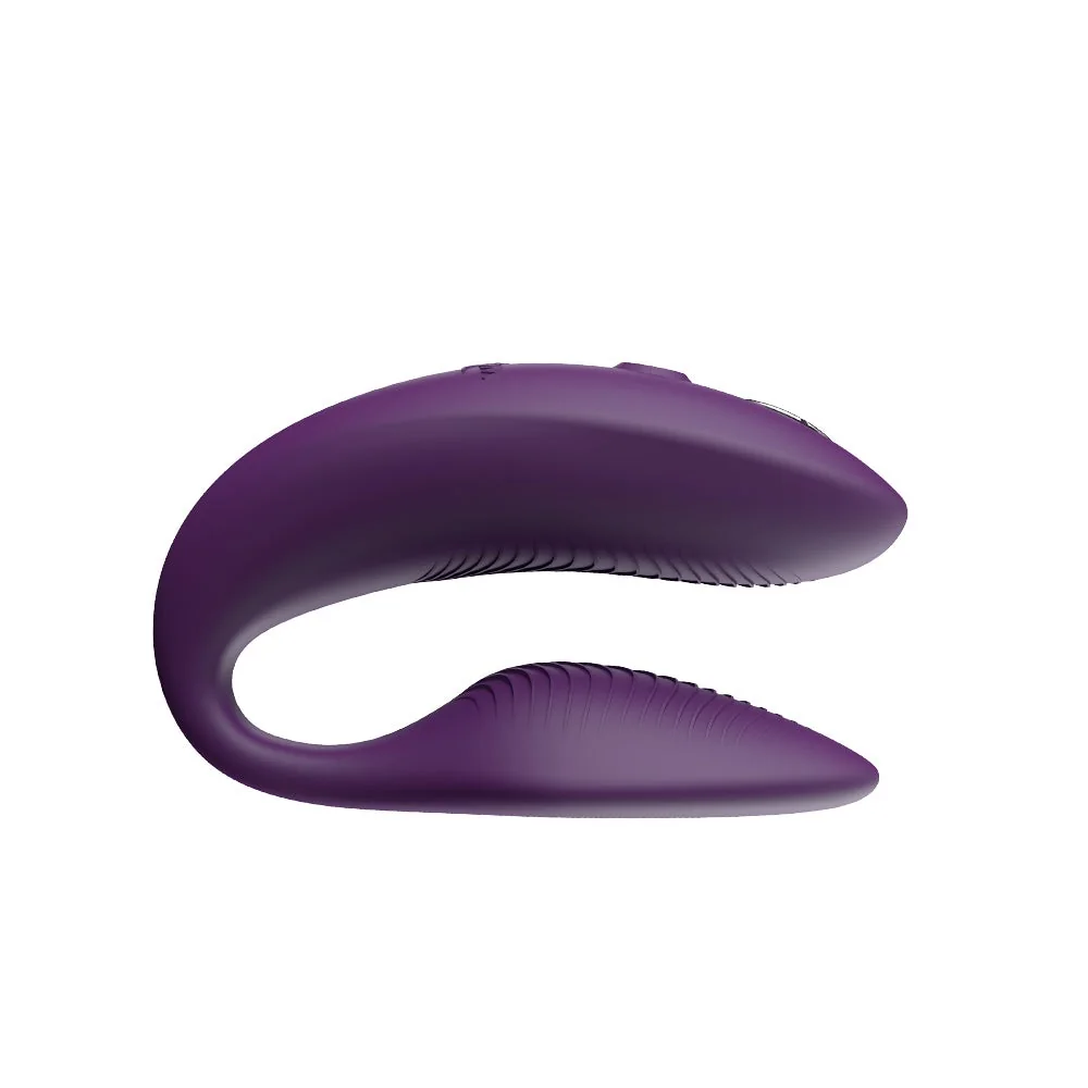 Official We-Vibe Sync 2 in purple. Adjustable C-shaped couples vibrator on white.
