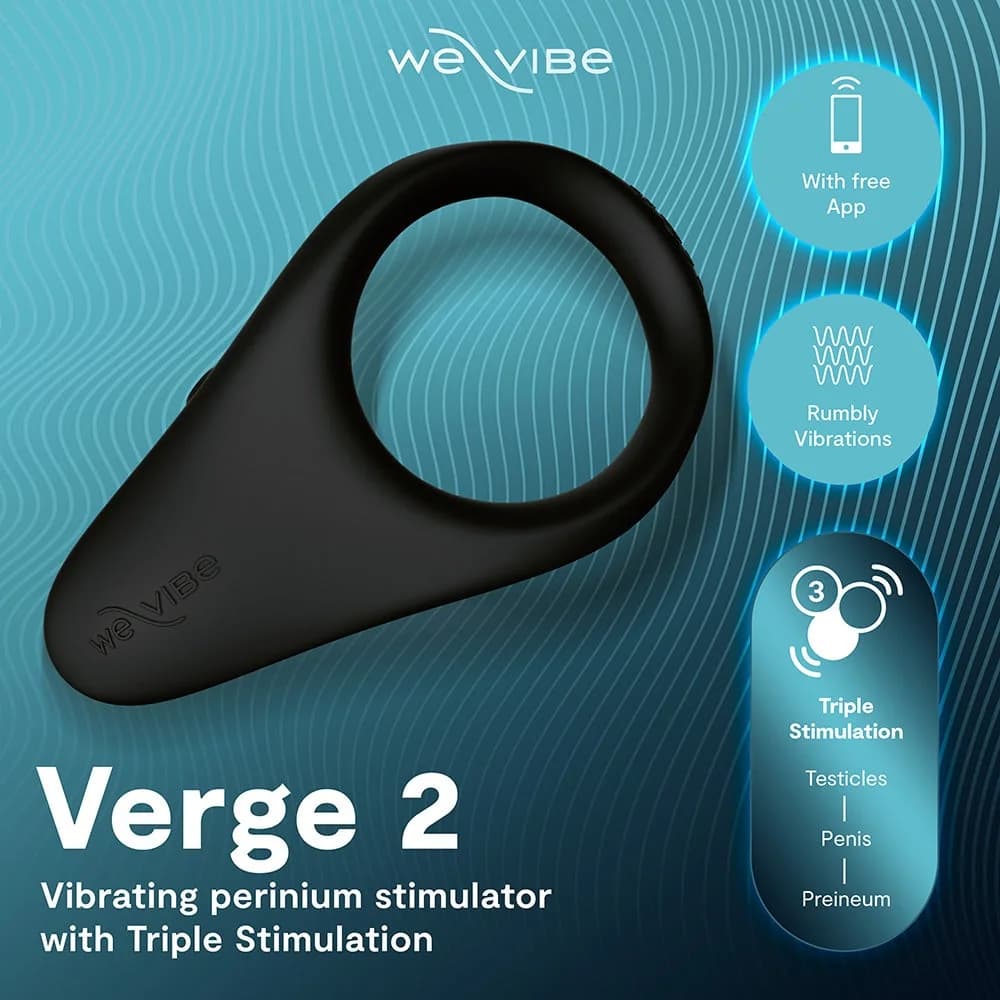 Official We-Vibe Verge 2. Perineum and ring vibe on white.